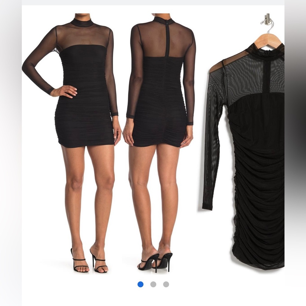 Nordstrom black rouched body con long sleeved dress